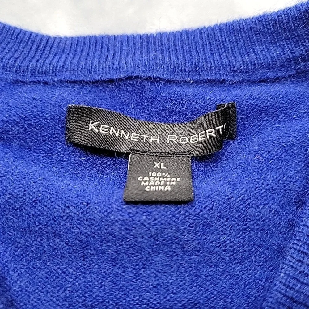 Kenneth Roberts Sweater Mens XL Blue V-Neck Cashmere Soft Warm Pullover
